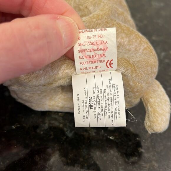 TY Beanie Baby Almond the Beige Bear 1999 Babies Plush Doll Shiny Black Eyes - Picture 13 of 13